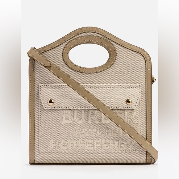 Burberry Handbags - Authentic MINI HORSEFERRY LINEN COTTON CANVAS POCKET BAG
